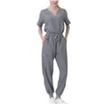 thumbnail image 1 of Pisexur Women's Modern Solid Stretch V-Neck Short Sleeve Scrub Set, S-2XL, 1 of 2