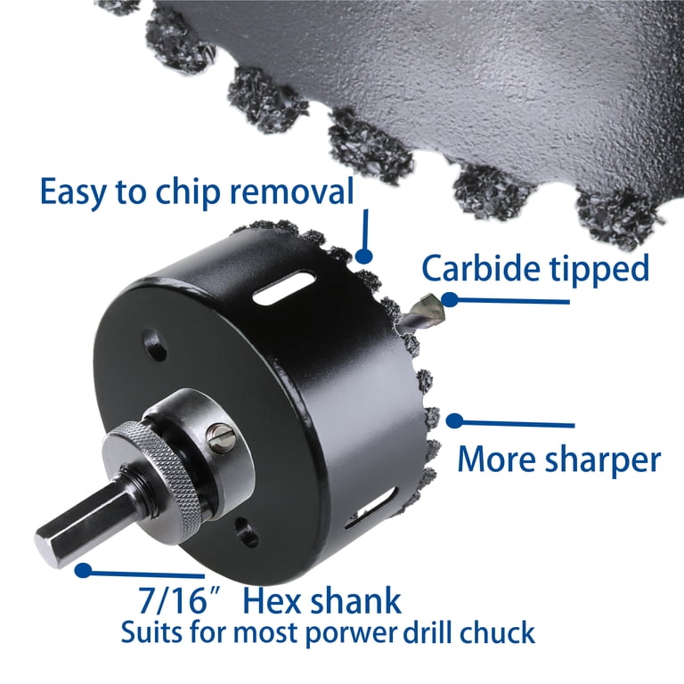 3 1/2 Inch Carbide Hole Saw - Cuts Brick, Drywall, Hardie Board For Recessed Lights