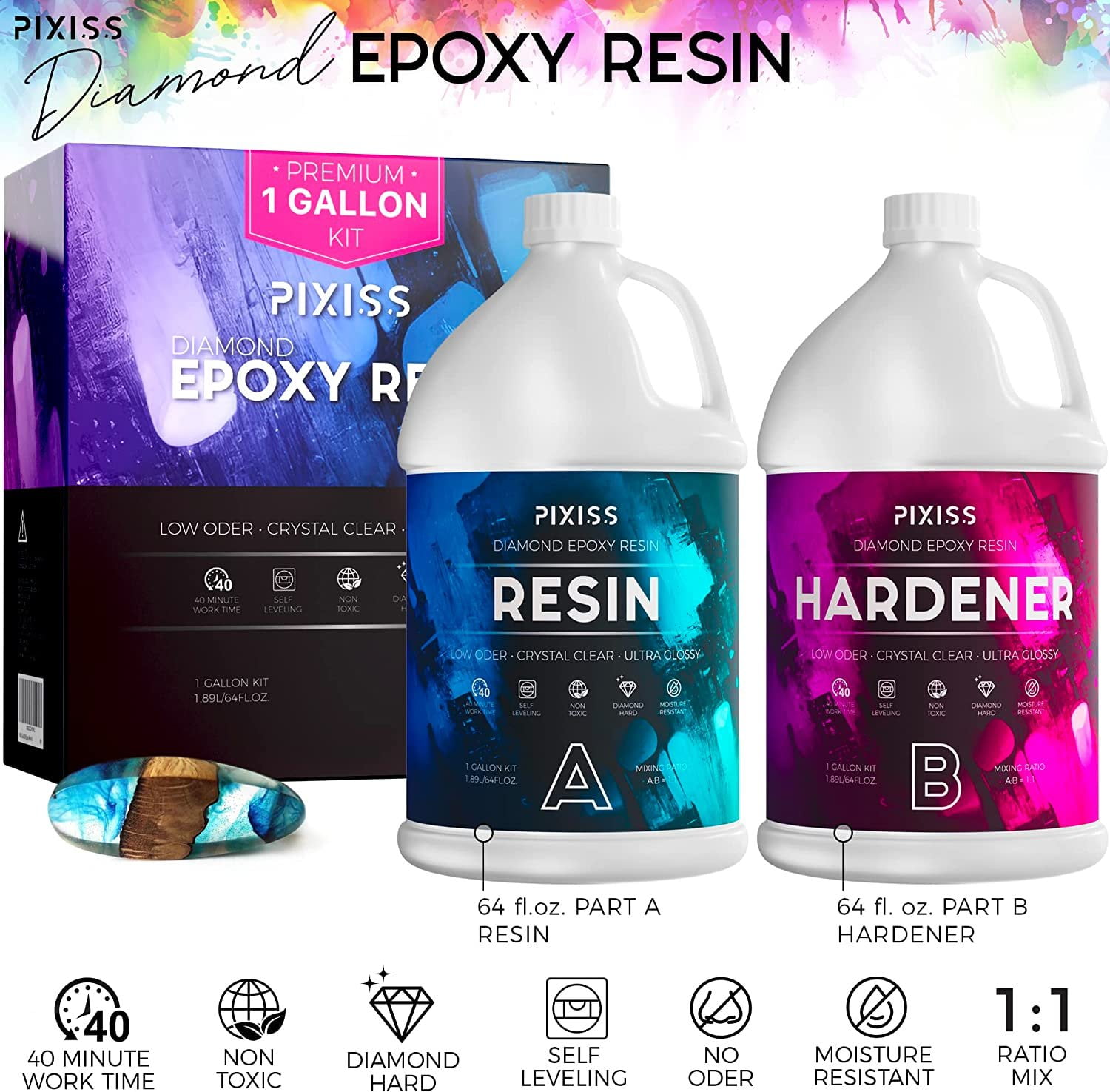 Primo Resin | 1 Gallon Premium Art Resin Kit | Best for Arts, Crafts, Jewelry, Tumblers | Non-Yellowing Crystal Clear | Non-Toxic, FDA & Low Odor