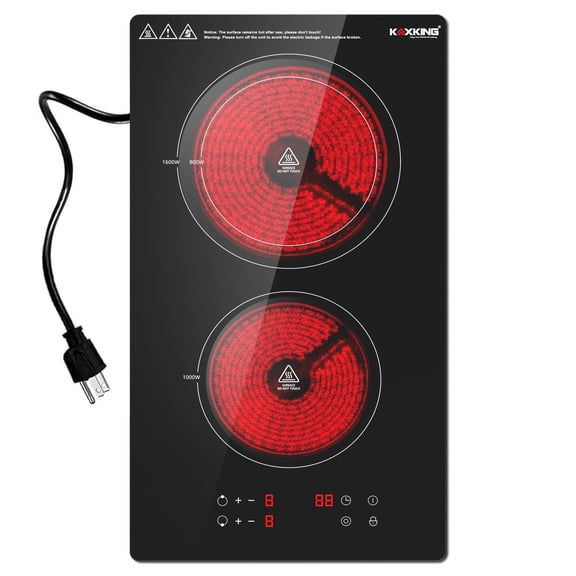 KOXKING Electric Cooktop 12 Inch, 2 Burner Electric Stove Top Built-in Sensor Touch Electric Stovetop with 9 Heating Level, Timer, Kids Safety Lock, Keep Warm, 110V with Plug