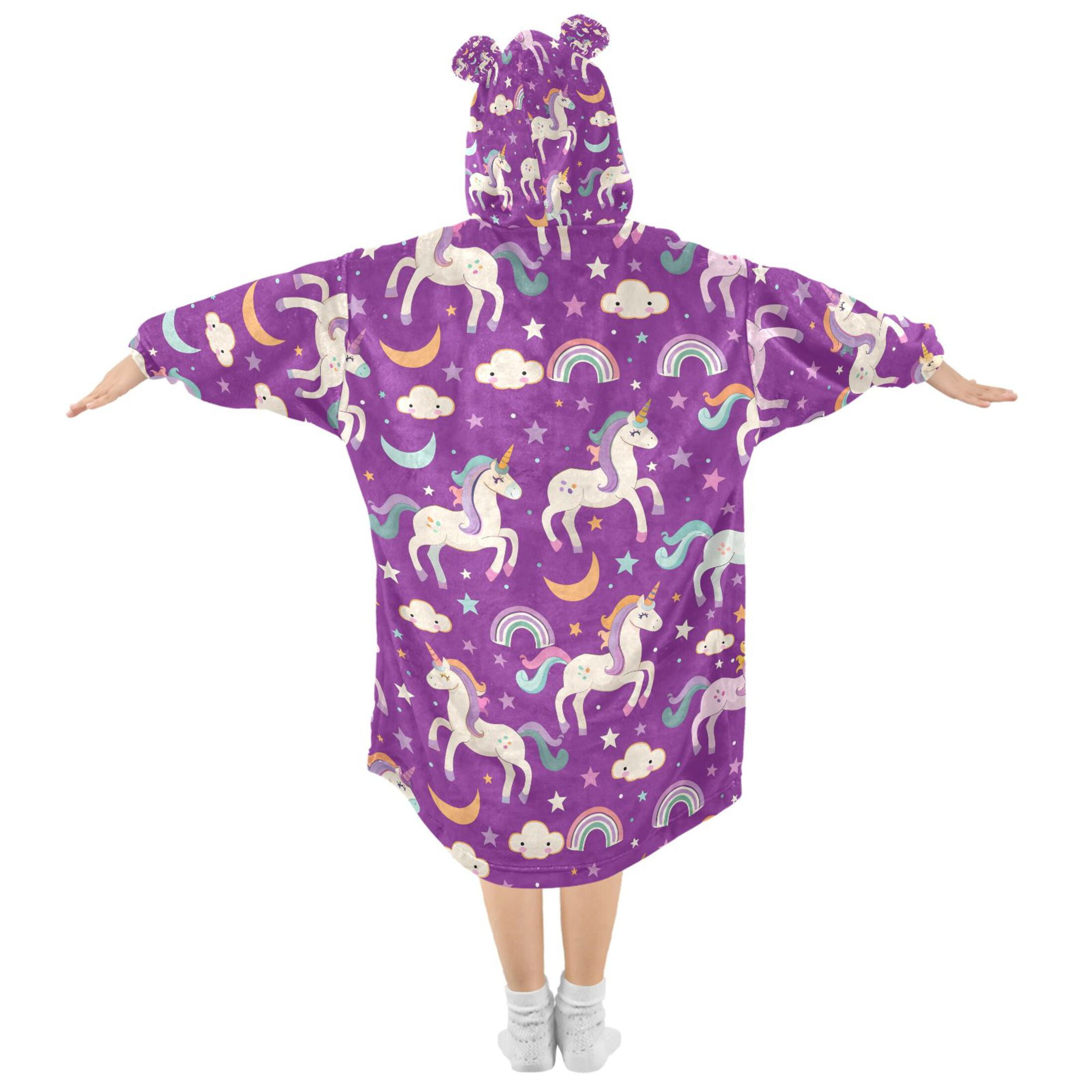 joogoo Wearable Blanket Hoodie Unicorn Rainbow Clouds for Flannel Sherpa Pocket 3-14 YR S