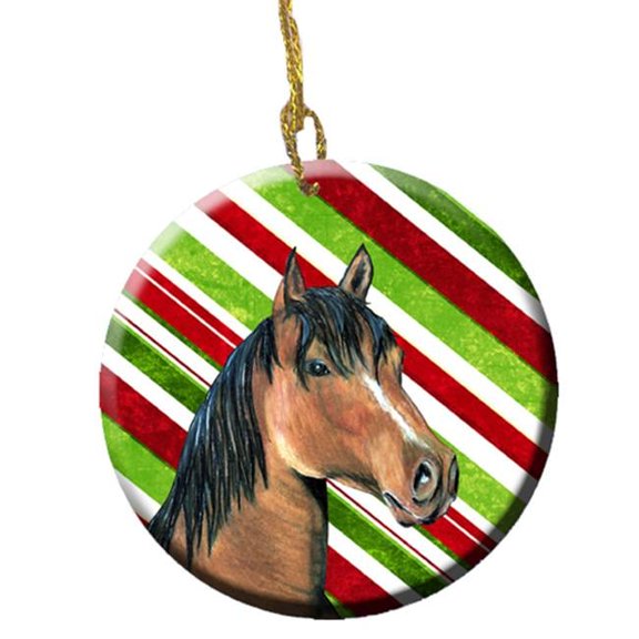Horse Candy Cane Holiday Christmas Ceramic Ornament, 2.81 Dia