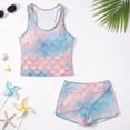 thumbnail image 5 of COEQINE Girls Swimsuit 2 Piece Tankini for Ages 8-9 with Removable Pads Summer Bathing Suits for Kids Comfort Crewneck Tank Top and Swim Shorts for Pool Beach, Blue Pink Mermaid Scales, 5 of 8