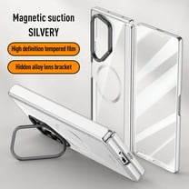 Dteck for Samsung Galaxy Z Fold 6 Case with Built-in Screen Protector & Hinge Protection,Z Fold6 Magnetic Case Compatible with MagSafe,Built-in Camera Ring Stand, Slim Fit Plating Bumper Cover,Silver