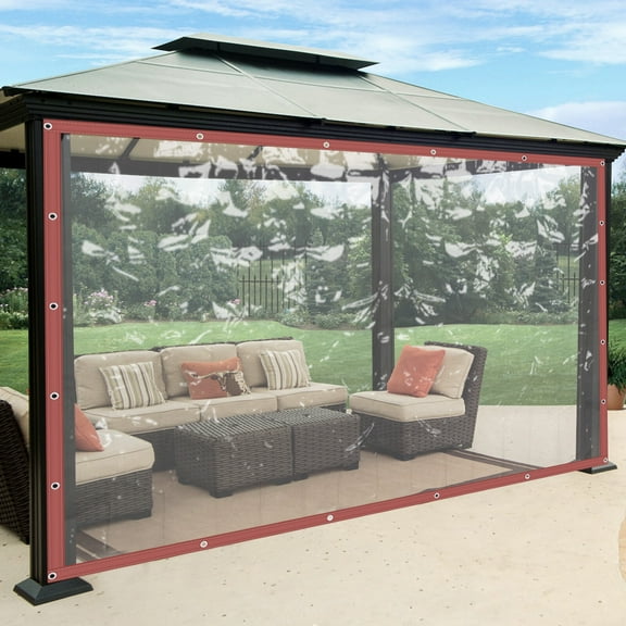Waterproof Outdoor Patio Curtain Vinyl Roll Up Clear Awning Canopy Enclosure Brown for Porch Screens