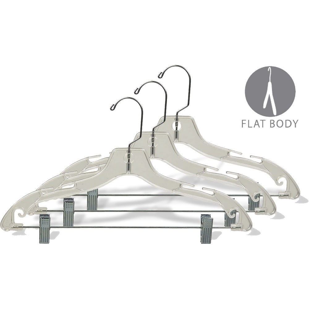 International Hanger Plastic Junior Combo Hanger, Clear Finish with Chrome Hardware, Box of 100