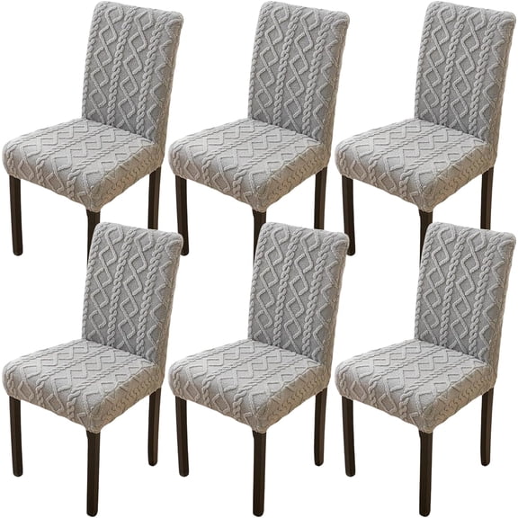 Nvzi 6 Pack Geometric Jacquard Plush Dining Chair Slipcover Removable Washable Soft Fuzzy Fluffy Chair Seat Protector Cover for Home Party Hotel Wedding Ceremony, Grey