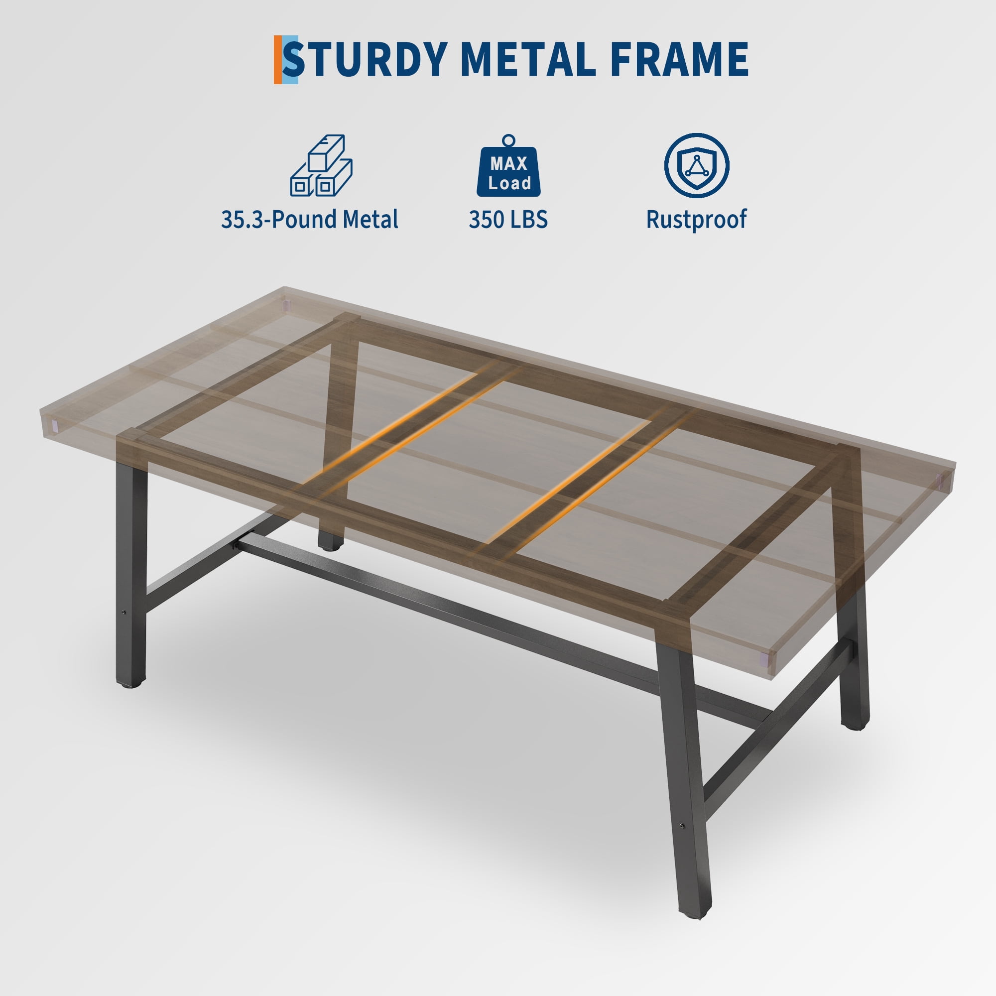 Industrial Dining Table for 6-8 People, 70.87" Long Wooden Kitchen Table with Sturdy Metal Frame & Black Finish, Seats 6 Rectangular Counter for Dinner, Kitchen, Dining Room