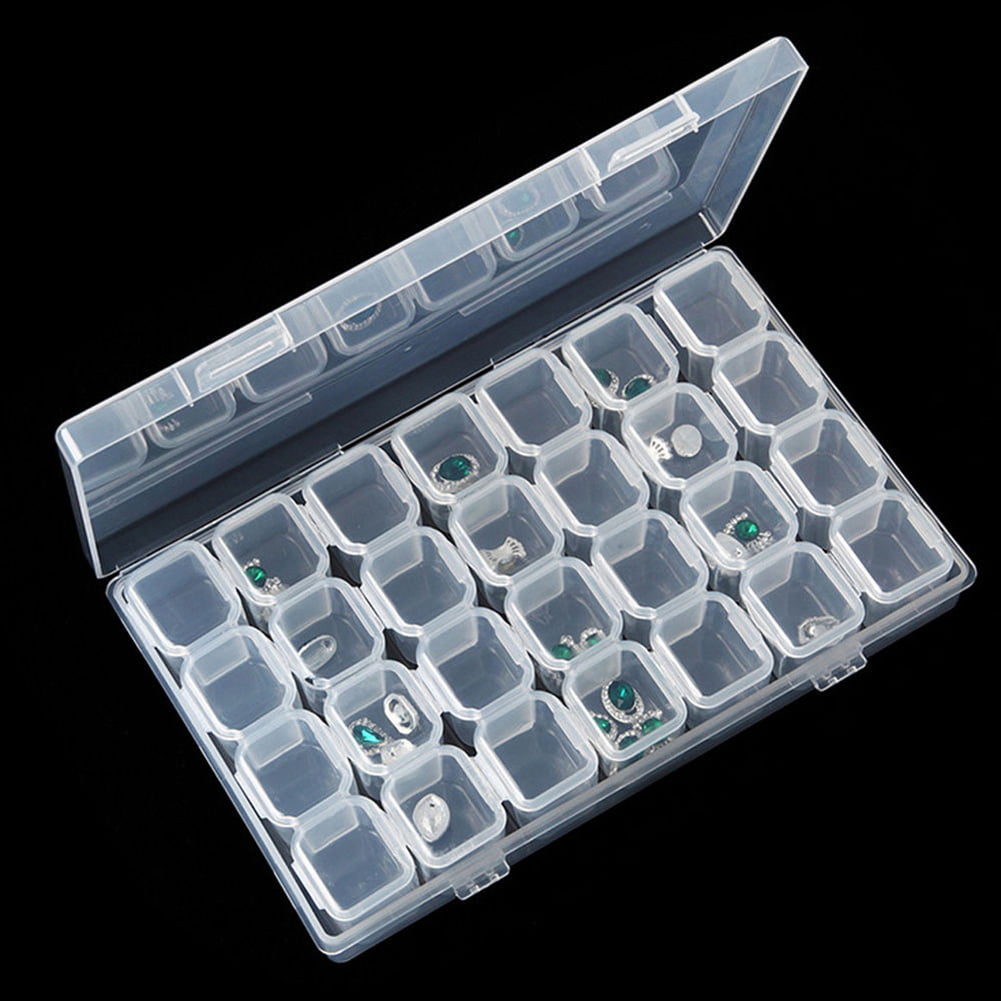 Plastic 28 Slots Nail Art Tools Jewelry Storage Box Case Organizer Clear