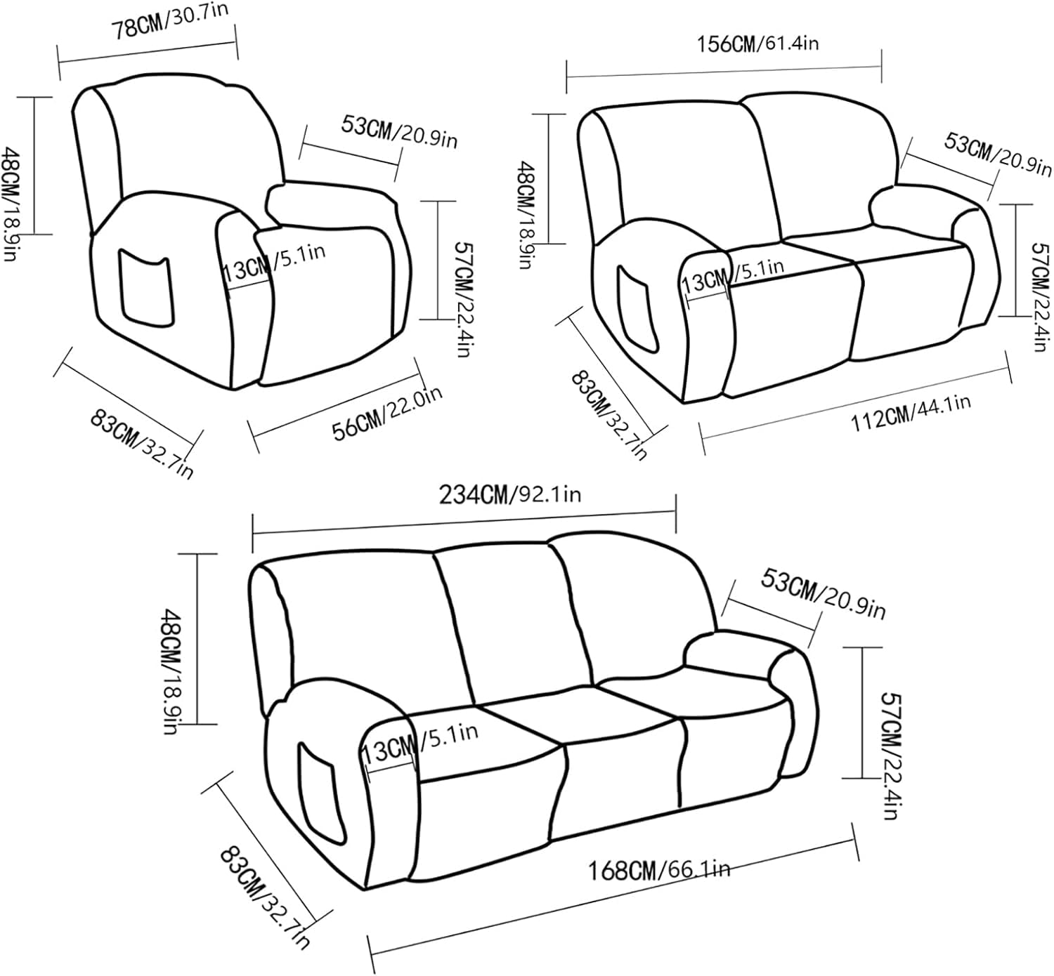 Solennerer Recliner Chair Covers 4-Pieces Reclining Chair Slipcovers with Pocket& Elastic Bottom, Soft Feel Fitted Lazy Boy Sofa Couch Cover Washable, Stretch Recliner Furniture Protector