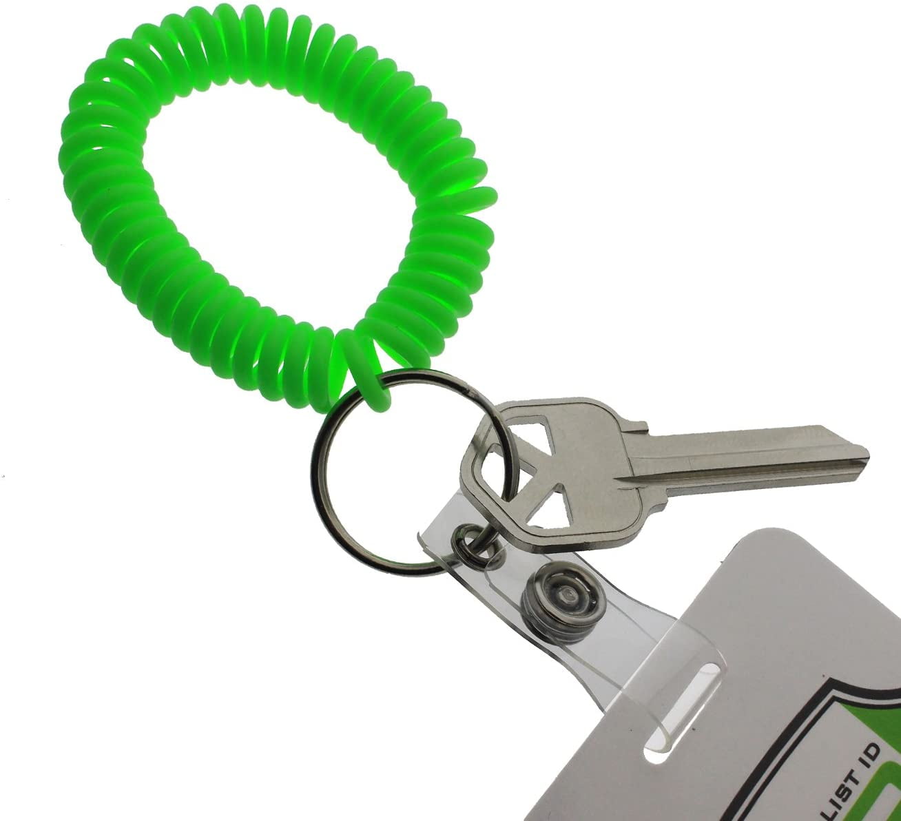25 Pack - Ultimate Wrist Coil Camper Keychains for Work and Play - Premium Elastic Spiral Bungee Badge Holder & Key Chain Ring (One Size Fits All) by Specialist ID (Neon Lime Green)