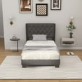 thumbnail image 4 of Costway Twin Size Upholstered Platform Bed Tufted Headboard Mattress Foundation Grey, 4 of 10