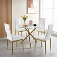 thumbnail image 3 of Atumcto 5 Piece Glass Dining Table Set for 4, Round Kitchen Table and 4 Upholstered Chairs, Mid-Century Modern Gold Metal Base, White and Gold, 3 of 9