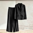 thumbnail image 5 of Linen Blazer and Pants Matching Set for Women Dressy Casual Work Jackets with Wide Leg Capris 2 Piece Business Outfits Black L, 5 of 7