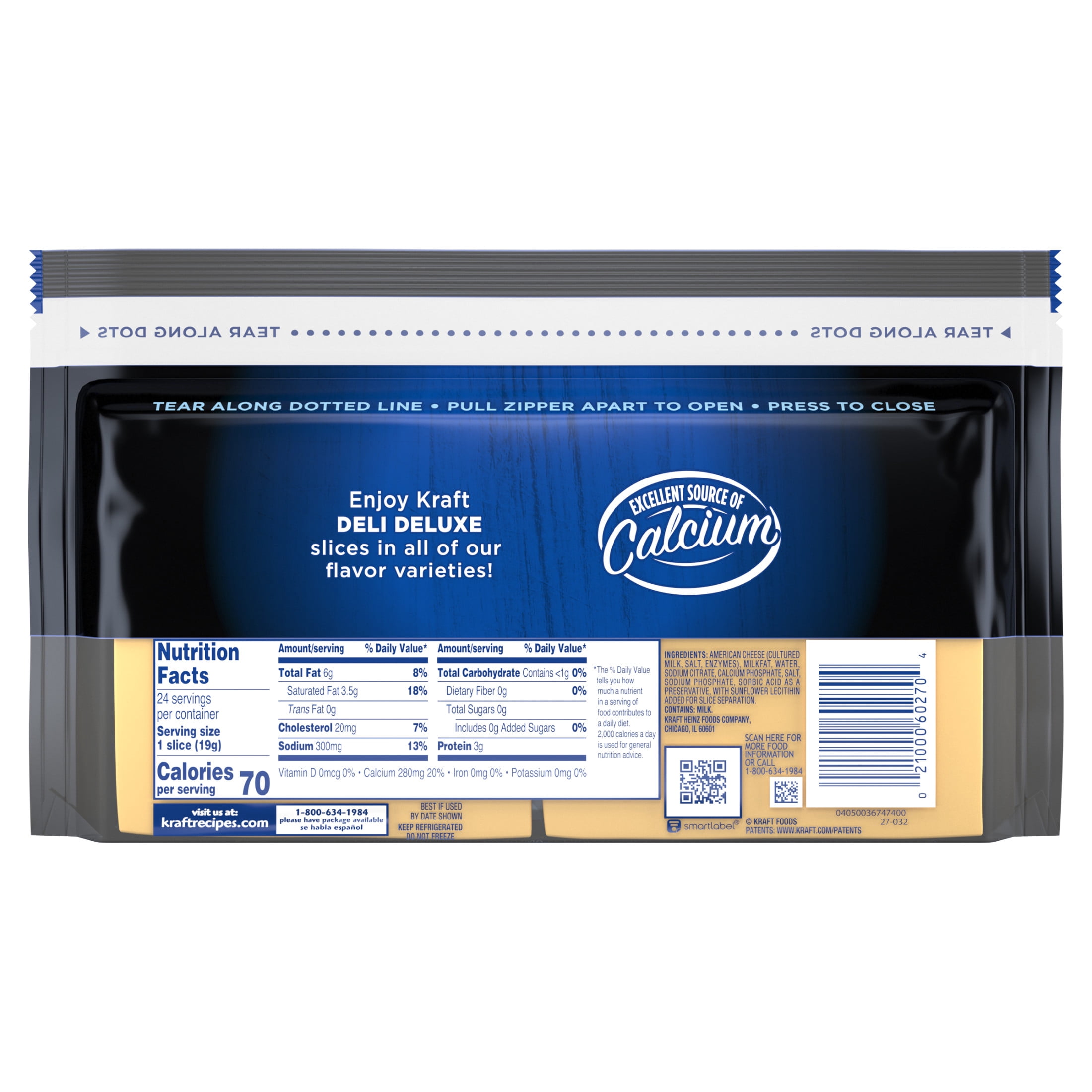 Kraft Deli Deluxe White American Cheese Slices, 16 oz Pack, 24 Slices