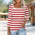 thumbnail image 6 of Jalioing 3/4 Sleeve Casual Shirts for Women Square Neck Striped Fashion Tops Summer Trendy Basic Tunic Blouses, 6 of 7