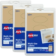 Avery Multi-Use Labels, Kraft Brown Oval Scroll, 24 Labels per Pack, 3 Packs, 72 Total (40151)