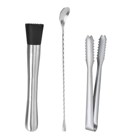 

3Pcs Stainless Steel Cocktail Muddler Ice Tong Mixing Spoons (Assorted Color)