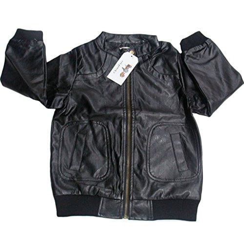 Chinaface Boys Trendy Stand-Collar PU Leather Spring Moto Jacket