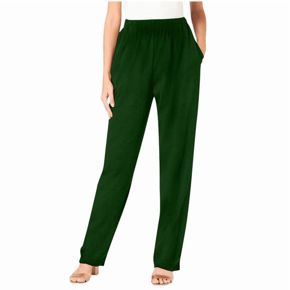Womens Straight Casual Pants Plus Size Solid Color Leg Pants Elastic High Waisted Lounge Pants Fall Trousers Long Pants with Pocket