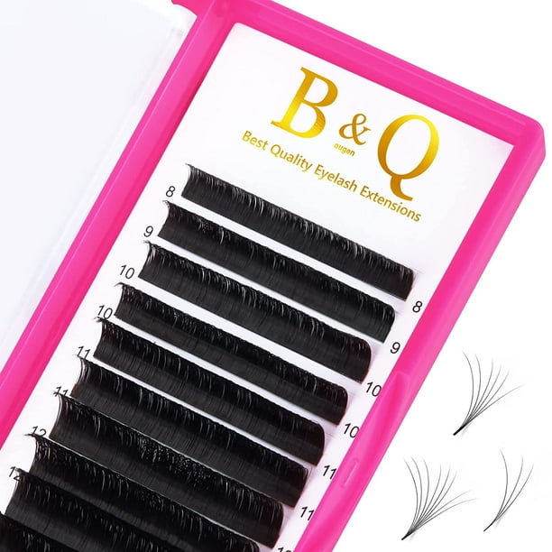 B&Qaugen Easy Fan Volume Lashes C-0.03-9 B&Qaugen Easy Fan Lashes 0.03 Extensiones de pestañas C Curl Mega Lash Extension Negro mate B&Q Easy Volume Fan Lashes 9 a 25 mm (C-0.03,9 mm)