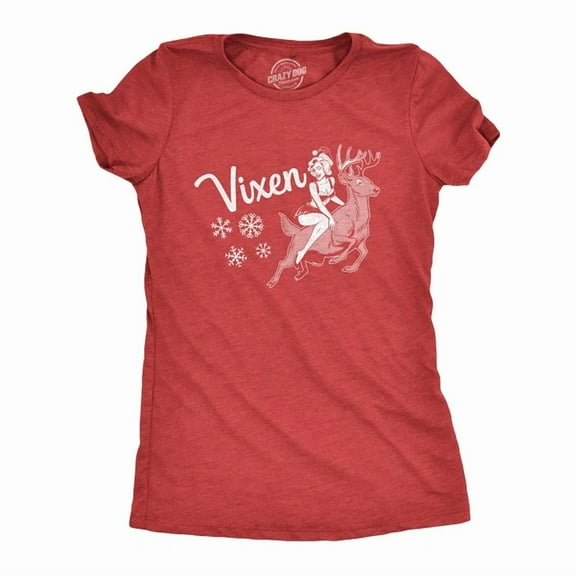 Velto Womens Vixen T-Shirt Mrs Claus Reindeer holiday Season Graphic Tee All Size S-5XL