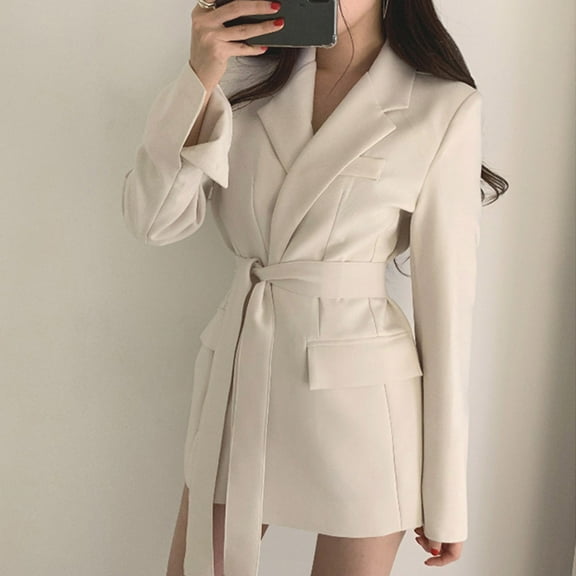 Blazers for Women Business Casual Wrap Tie Waist Long Sleeve Lapel Blazer Cardigan Elegant Open Front Work Office Suit Jackets