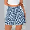 thumbnail image 2 of iHPH7 Women Boxer Shorts Gingham Shorts Comfy Gingham Drawstring Pajama Bottom Plaid Casual Pants with Pocket Sky Blue M, 2 of 8