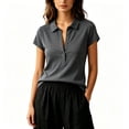 thumbnail image 6 of DYTTDG Women's Ribbed Knit Notch Shirt | Short Sleeve Henley Button Down Collared Casual Blouse for Everyday & Work, Stretchy Knit Top, 6 of 6