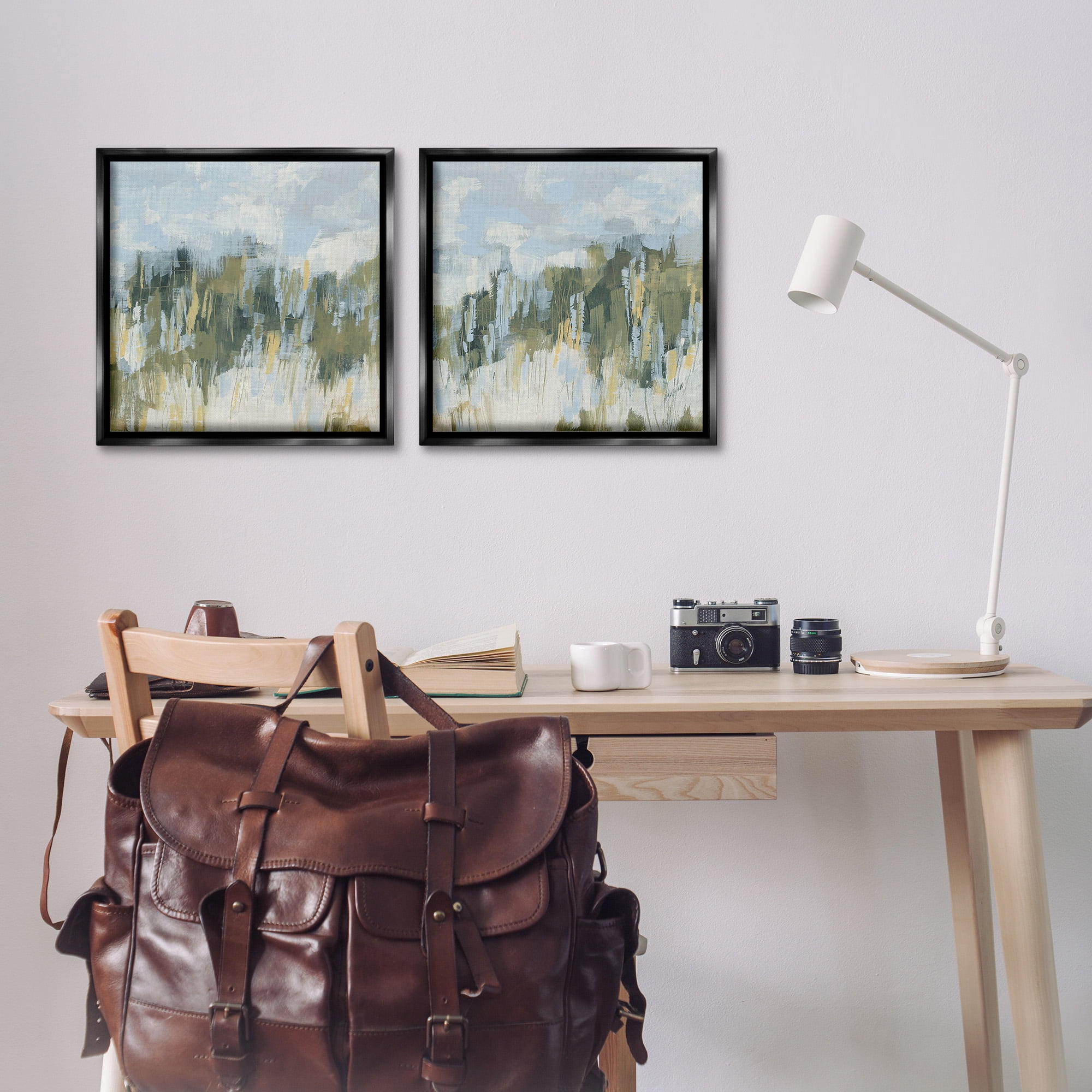 Stupell Industries Abstract Brushed Landscape Abstract Painting Black Floater Framed Canvas Art Print Wall Art, 18 x 18, Set of 2
