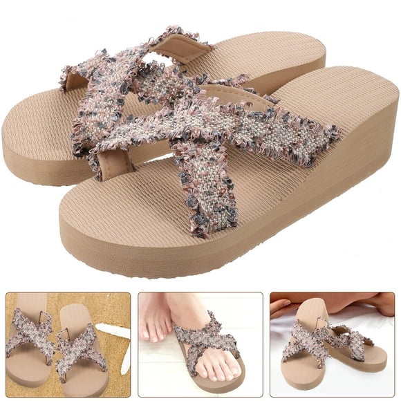 FENGGUIQU 1Par Zapatillas Casuales Beige Para Mujer Hechas Con Material Premium Imitación Paja Y Resistente