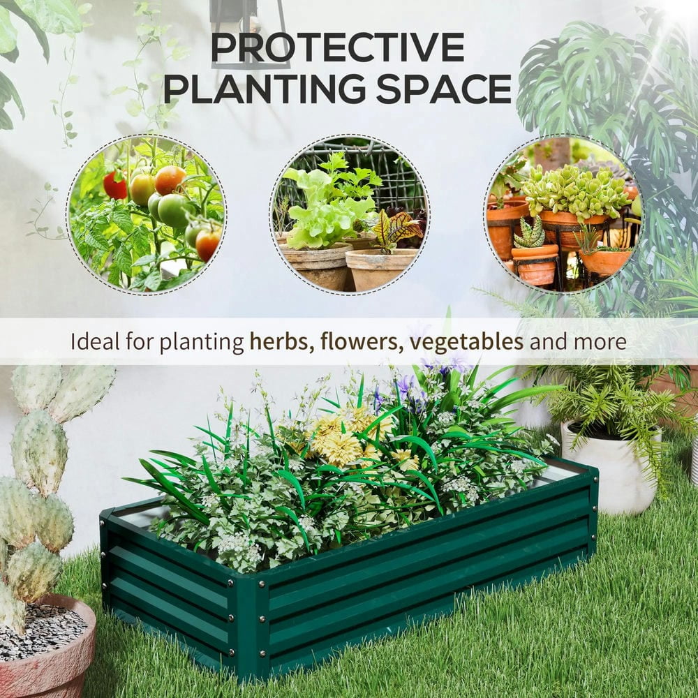 Spaco Galvanized Raised Garden Bed, 4' x 2' x 1' Metal Planter Box for Outdoor Growing Vegetables, Flowers, Herbs, Succulents, Green