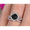 thumbnail image 2 of 10k White Gold 2.80 Carat Cushion Cut Black Diamond Moissanite Engagement Rings With Twisted Wedding Band Diamonds Halo Design Art Deco, 2 of 5