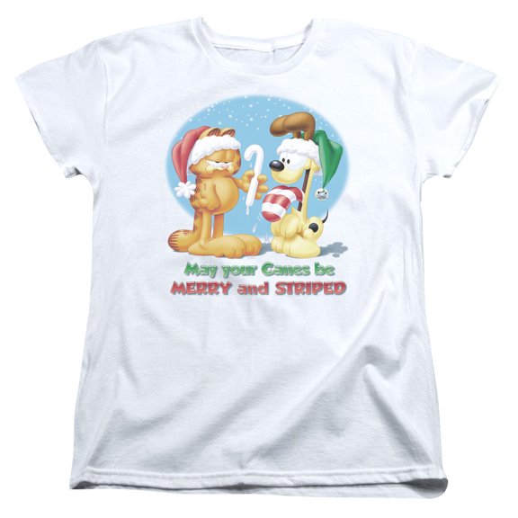 Garfield Merry And Striped S/S Women's T-Shirt White
