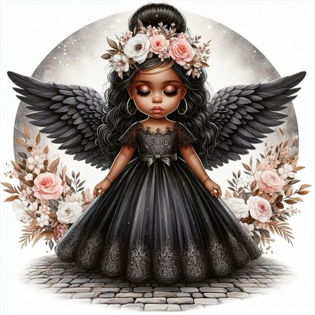 Pintura de diamante 5D DIY, taladro redondo completo, kit de niña ángel, decoración del hogar, 40x40cm, negro