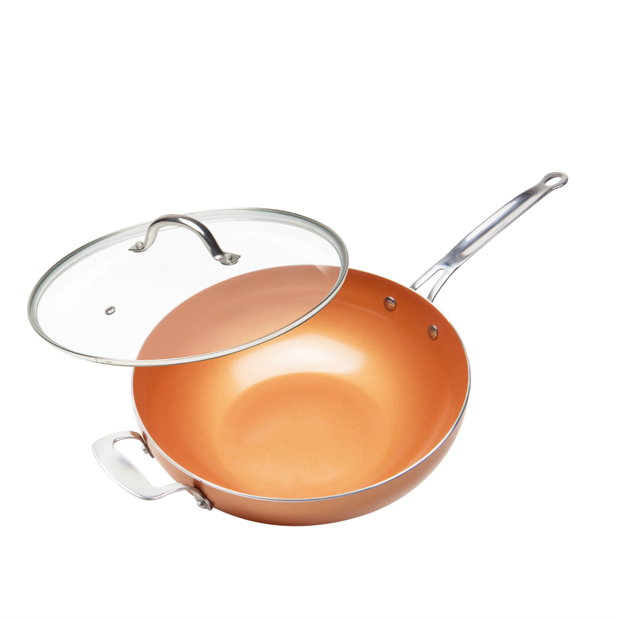 Nonstick Ceramic Copper 12 Inch Wok and Stir Fry 12'' Nonstick Wok with Lid 