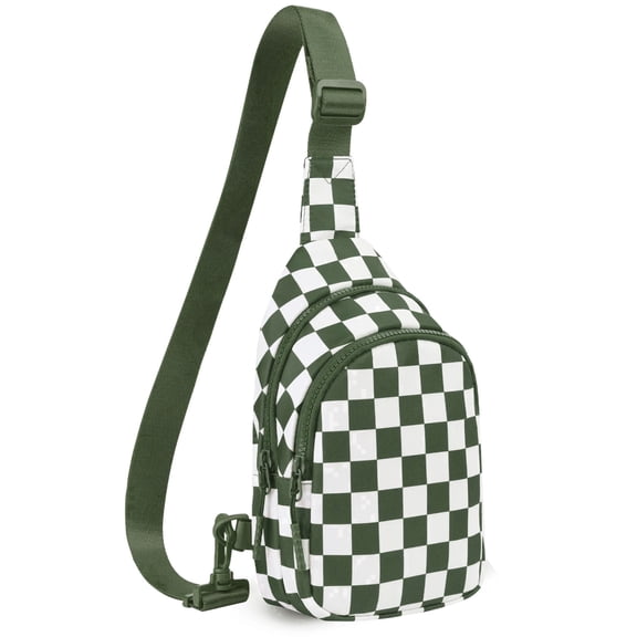 Checkered Crossbody Bag Small Crossbody Bags For Women Adjustable Waterproof Checkered Fanny Pack Chest Bag Purses for Travel-Bean Green