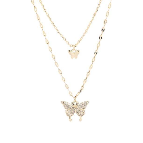 Collar de mariposa, delicado regalo, collar multicapa, exquisito para cumpleaños. Mariposa Dorada