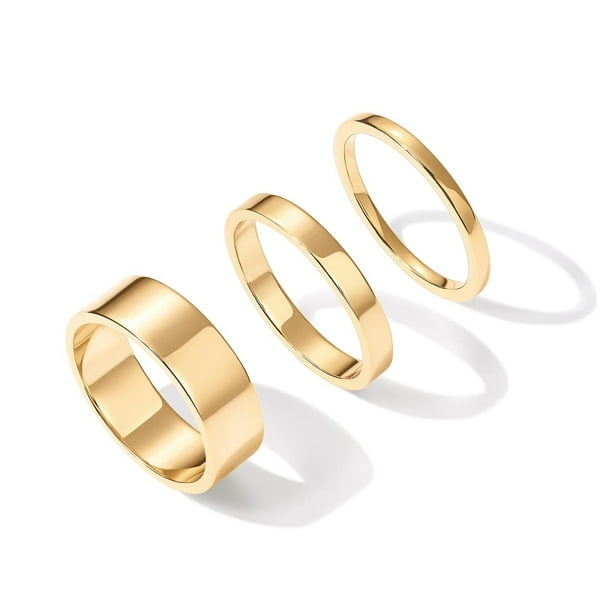 Juego de 3 anillos de acero inoxidable chapados en oro de 18 quilates al por mayor de Europa y Estados Unidos, anillo apilable de oro simple para mujer