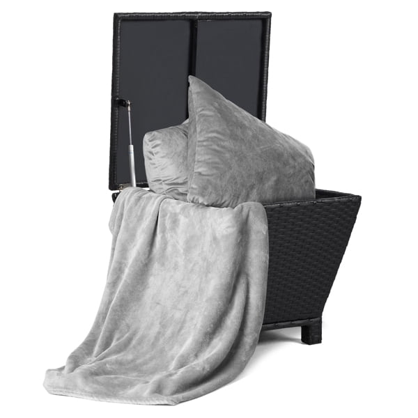 Outdoor PE Wicker Side Table with Storage, Small Patio Storage Bin Container for Hose Cushion Towel, Black