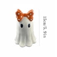thumbnail image 3 of Cute Ghost Statue with Orange Polka Dot Bow, 5.9 Inch Halloween Tabletop Decoration, Spooky Ceramic Figurine for Shelf Decor, 3 of 7