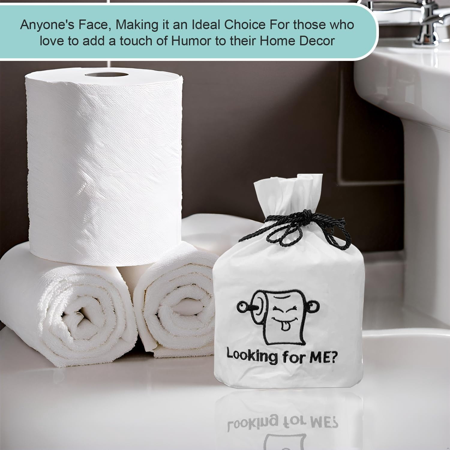 Born Uncommon Toilet Paper Roll Cover - 9" x 5.5" Reusable Cotton Toilet Paper Cover with Drawstring Closure – Decorative Bathrooms Tissue Roll Storage Bag