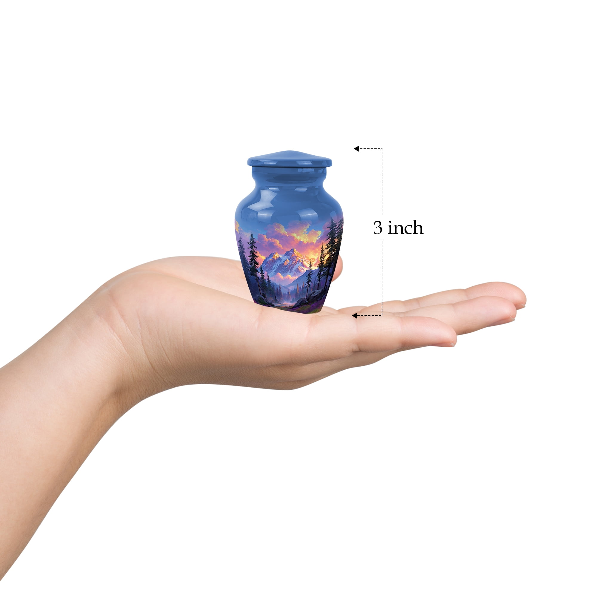 Mountain Keepsake Urn For Adult Male 3 Inch, Blue Mini Urns For Human Ashes For Woman, Small Cremation Urns For Burial In Ground, Funeral Urn For Human Ashes For Adults Mom And Dad