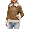 thumbnail image 4 of Abrigo de invierno de piel sintética para mujeres, cálido, grueso, forrado de piel, chaqueta de cuero sintético, marrón, 4 of 6
