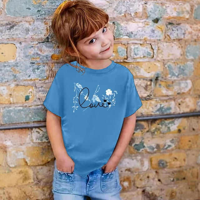 T-shirts pour Filles à Manches Courtes Imprimés pour Filles, Col Rond, Tenues d'Été pour Filles, Vêtements pour Filles de 1-2 Ans, Mode Tendance pour Filles