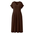 thumbnail image 4 of 2026 Summer Dress for Women Casual Cotton Linen Midi Sundress with Pockets V Neck Short Sleeve Aline Beach Dresses Fashion Trendy Outfits Loose Fit Lightweight Dresses for Ladies, 4 of 9