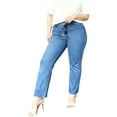 thumbnail image 3 of VipHoney Women’s High-Stretch Straight Jeans – 9/10 Length, Classic Washed Blue Denim, Plus Size Friendly (S), 3 of 6
