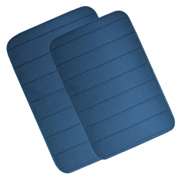 2 Piece Memory Foam Bath Mat Set Thick Bathroom Rugs Soft Bath Mats for Bathroom Extra Absorbent Floor Mats Bath Rugs Set for Kitchen/Living Room(20" x 32"/17" x 24", Navy Blue)