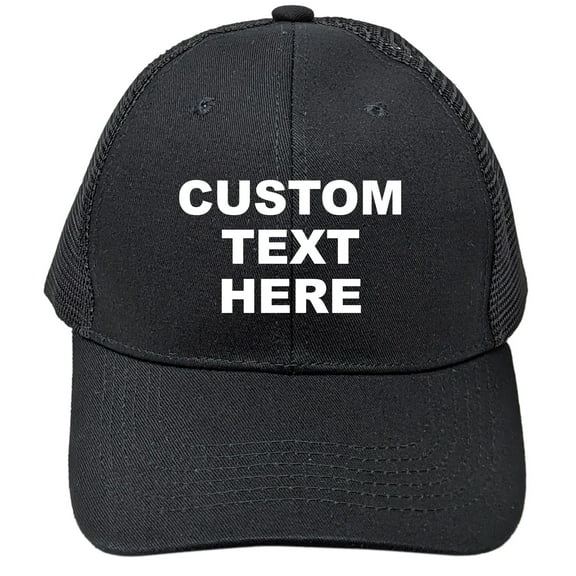 Black Mesh Back Personalized Text Embroidered Unisex Baseball Cap, Adjustable Hat, Custom Text
