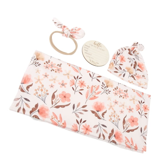 Manta Receptora Para Recién Nacido, Suave Y Transpirable, Juego De Manta Receptora Para Recién Nacido Con Estampado Floral De 4 Piezas Con Diadema Para Bebé